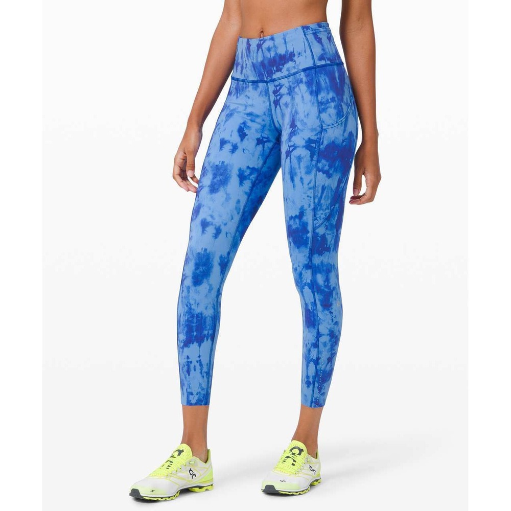 Lululemon Fast and Free Tight II 25 Game Day Blue Tie Dye Womens 2 Leggings $128